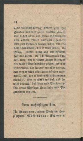 Vom wohlthätigen Tim