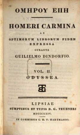 Homēru epē : ad optimorum librorum fidem expressa, 2. Odyssea
