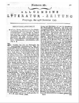 Anleitung zu einem Gespräch von Hauptverbrechen und ihren Folgen zwischen einem Lehrer und seinen Schülern. Veranlasst durch einen Allerhöchsten an die Geistlichkeit der Preussischen Länder hierin ergangenen Königlichen Befehl. Breslau, Brieg, Leipzig: Gutsch 1787