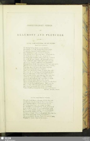 Commendatory Verses On Beaumont And Fletcher
