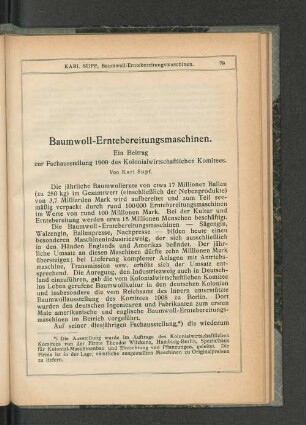Baumwoll-Erntebereitungsmaschinen.