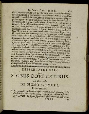 Dissertatio XXIV. De Signis Coelestibus.