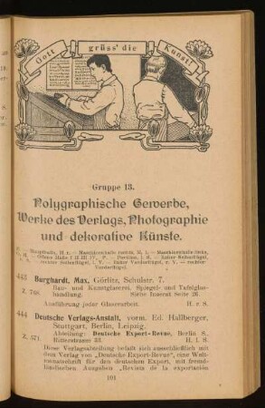 Gruppe 13. Polygraphische Gewerbe, Werke des Verlags, Photographie und dekorative Künste