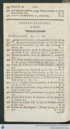Livres François en Feuilles.
