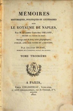 Mémoires historiques, politiques et littéraires sur le royaume de Naples, 3