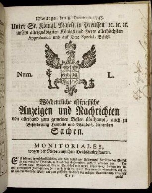 Num. L. Montags, den 9. December 1748.