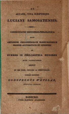 De aetate, vita scriptisque Luciani Samosatensis : Dissertatio