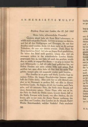 An Henriette Wulff [1847]