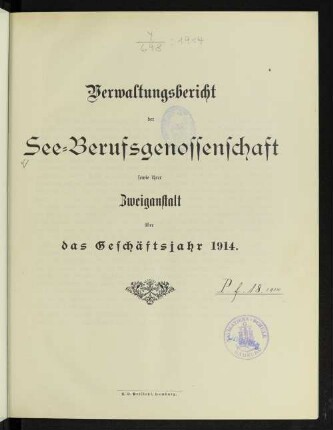 27.1914: Verwaltungsbericht : über d. Kalenderjahr ...