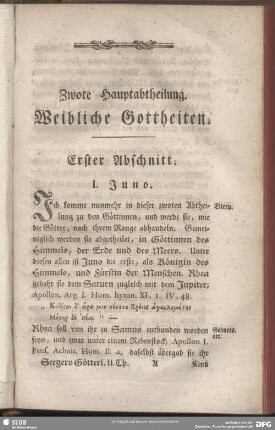 Zwote Hauptabtheilung. Weibliche Gottheiten. Erster Abschnitt