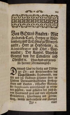 707-718, Vorwort. I. Von Unordnung gewisser Laden. - 9. Von Machung des Meisterstucks.