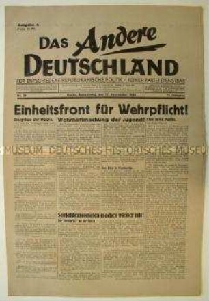 Pazifistische Wochenzeitung "Das Andere Deutschland" zur Diskussion um die Wehrpflicht in Deutschland