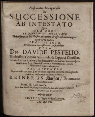 Disputatio Inauguralis De Successione Ab Intestato