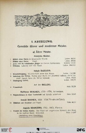 I. Abteilung. Gemälde älterer und moderner Meister (Nr. 1-225)