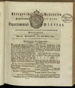 Nro 21. Sonnabend, den 13ten März 1813 [-] Nro 30. Mittwoch, den 14ten April 1813