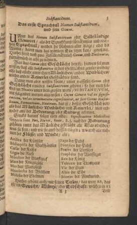 Das erste Sprachteil Nomen Substantivum, und sein Genus.