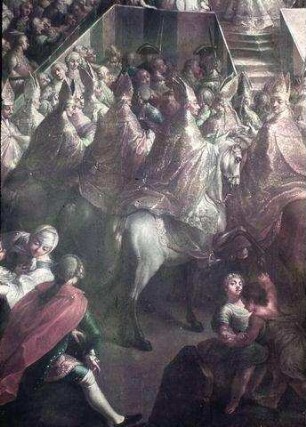 Die Vereidigung Maria Theresias vor dem Ordenshaus der Barmherzigen Brüder