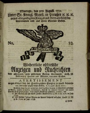 No. 32. Montags, den 9ten August, 1751.