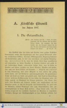 A. Kirchliche Chronik des Jahres 1887.