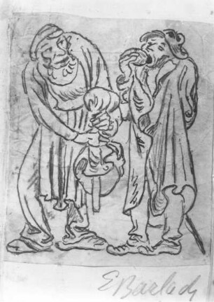 Pause zu "Steinklopfer und roter Kaiser" : Pause zu "Steinklopfer und roter Kaiser". 139 x 116 mm (E. Barlach). ehem. Güstrow: Eigentum des Künstlers
