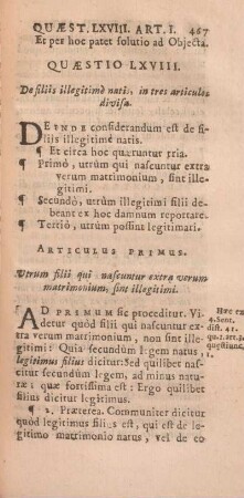 Quaestio LXVIII. De filiis illegitimè natis, in tres articulos divisa.