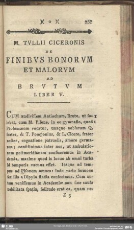 De Finibus Bonorum Et Malorum Ad Brutum Liber V