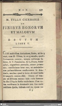 De Finibus Bonorum Et Malorum Ad Brutum Liber V