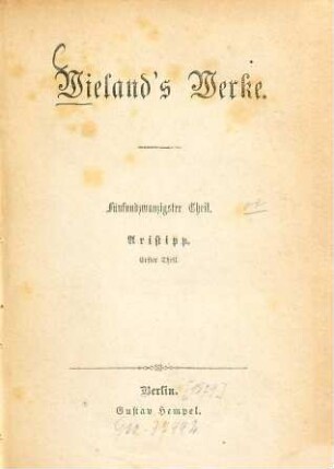 Wieland's Werke, 25. Aristipp ; 1
