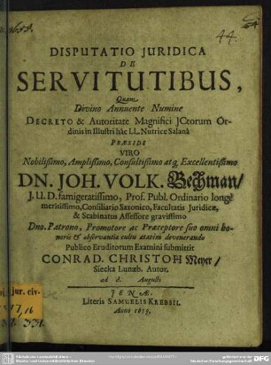 Disputatio juridica de servitutibus
