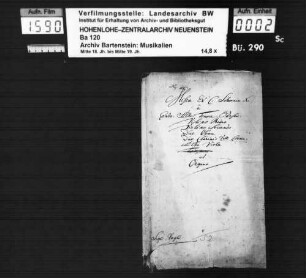 Vogl: Missa Ex C: Solemnia / â / Canto: Alto: Tenore: Basso: / Violino Primo / Violino Secundo / Duo Oboe / Duo Clarinis Vell Cornu: / Alto Viola / Tympano / et / Organo / Sig. Vogl; Ms.ca. 1780.