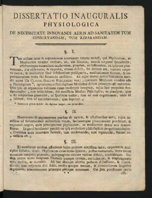 Dissertatio Inauguralis Physiologica