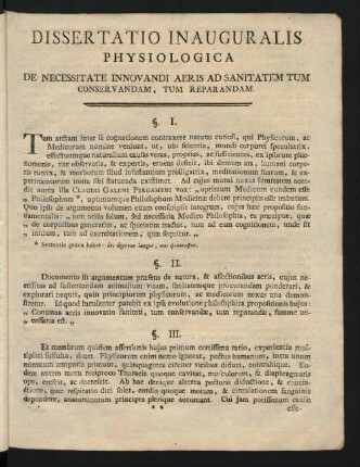 Dissertatio Inauguralis Physiologica