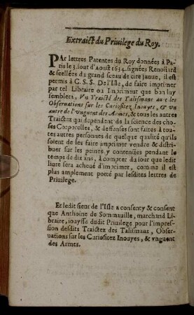 Extraict du Privilege du Roy.