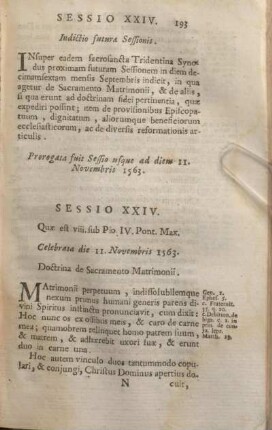 Sessio XXIV. Quae est viii. sub Pio IV. Pont. Max. Celebrata die 11. Novembris 1563. Doctrina de Sacramento Matrimonii.