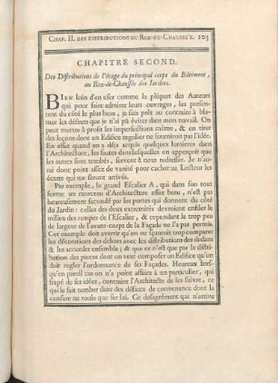 Chapitre Second. Des Distributions de l'étage du prinicpal corps du Bâtiment, au Rez-de-Chaussée des Jardins.