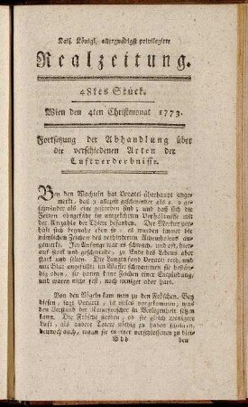48tes Stück. Wien den 4ten Christmonat 1773.