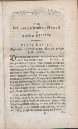 Erstes Kapitel, Allgemeine Betrachtungen über die vollziehende Gewalt.