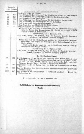 Übersicht der in der Sitzung gefaßten Beschlüsse u.s.w. (118.), 04. September 1918