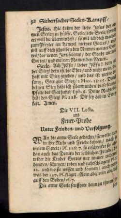 Die VII. Lucta. und Feuer-Probe Unter Feinden/ und Verfolgung.