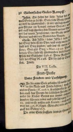 Die VII. Lucta. und Feuer-Probe Unter Feinden/ und Verfolgung.