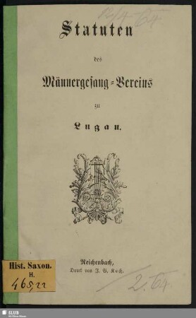 Statuten des Männergesang-Vereins zu Lugau