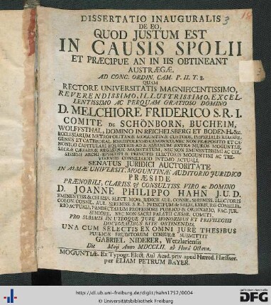 Dissertatio Inauguralis De Eo, Quod Justum Est In Causis Spolii Et Præcipue An In Iis Obtineant Austrægæ : Ad Conc. Ordin. Cam. P. II. T. 8.