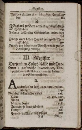 III. Register Derjenigen Todes-Fälle und Personen/ ...