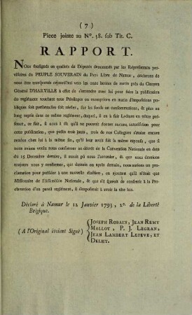 Précis Du Protocole aux Procès verbaux des Séance des Représentans provisoires du Peuple Souverain du Pays de Namur. Séance Du 12 Janvier 1793. L'an 2me de la Liberte Belgique. La Séance a été ouverte à Neuf heures & demi du Matin