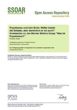 Populismus und kein Ende: Müller belebt die Debatte, aber bereichert er sie auch? Kommentar zu Jan-Werner Müllers Essay "Was ist Populismus?"