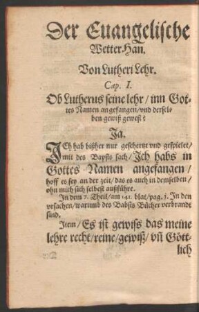 Von Lutheri Lehr. Cap. I.