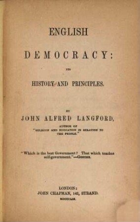 English Democracy: its history and principles