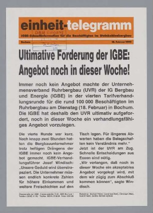 "Ultimative Forderung der IGBE: Angebot noch in dieser Woche!"