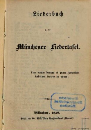 Liederbuch der Münchener Liedertafel