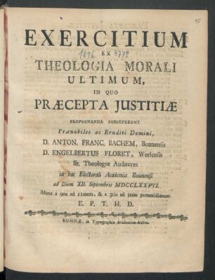 Exercitium Ex Theologia Morali Ultimum, In Quo Præcepta Iustitiæ